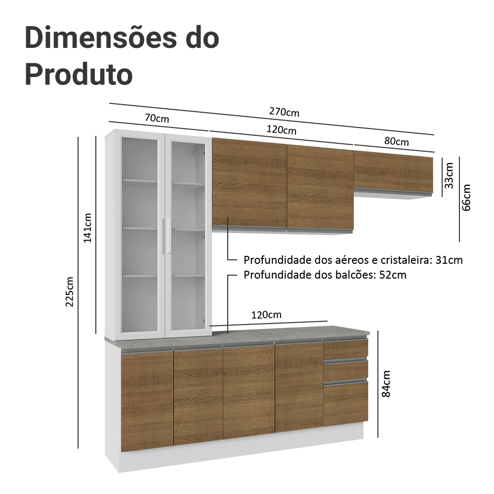 Armário de Cozinha Completa 270cm Branco/Rustic Glamy Madesa 16