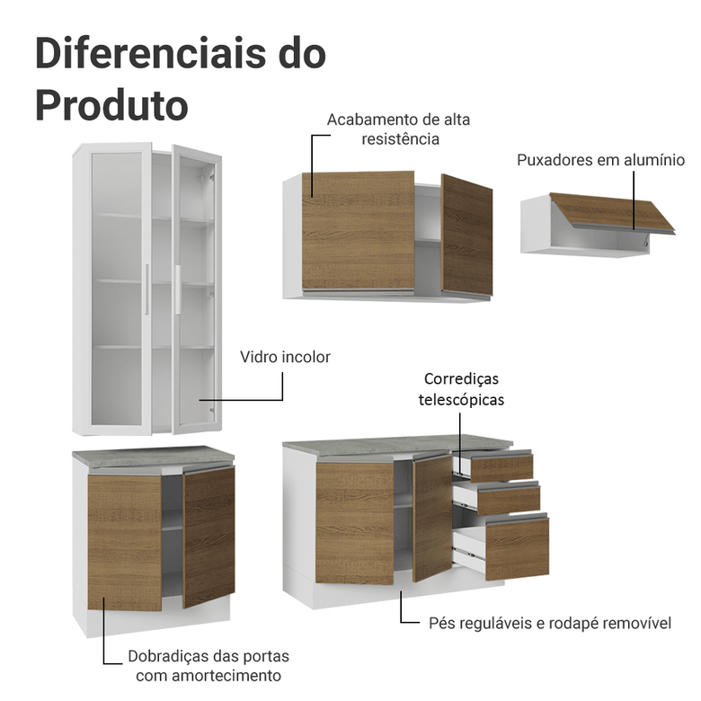 Armário de Cozinha Completa 270cm Branco/Rustic Glamy Madesa 16