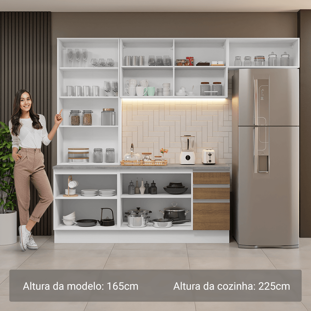 Armário de Cozinha Completa 270cm Branco/Rustic Glamy Madesa 16