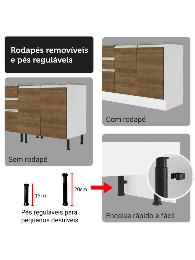 Armário de Cozinha Completa 270cm Branco/Rustic Glamy Madesa 16