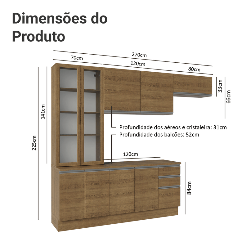 Armário de Cozinha Completa 270cm Rustic Glamy Madesa 16