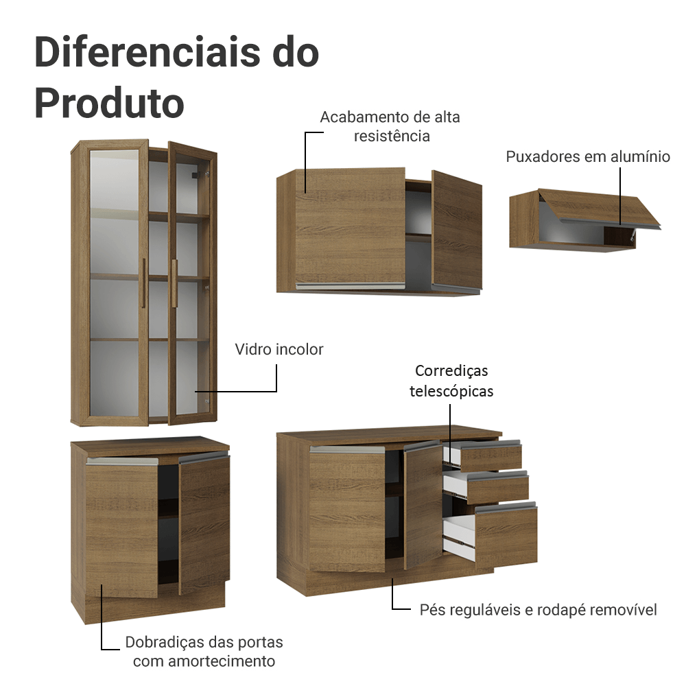 Armário de Cozinha Completa 270cm Rustic Glamy Madesa 16