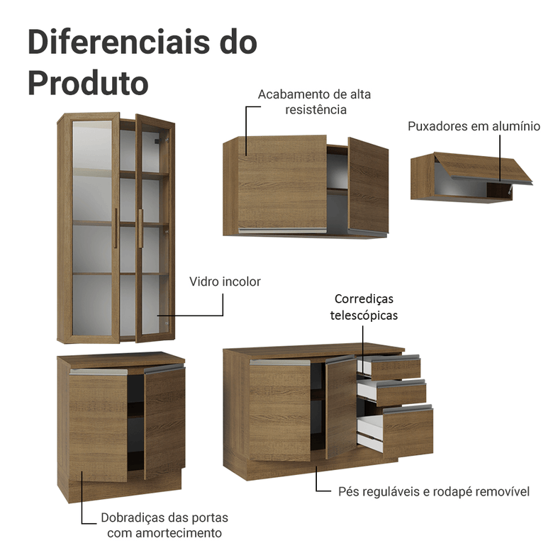 Armário de Cozinha Completa 270cm Rustic Glamy Madesa 16