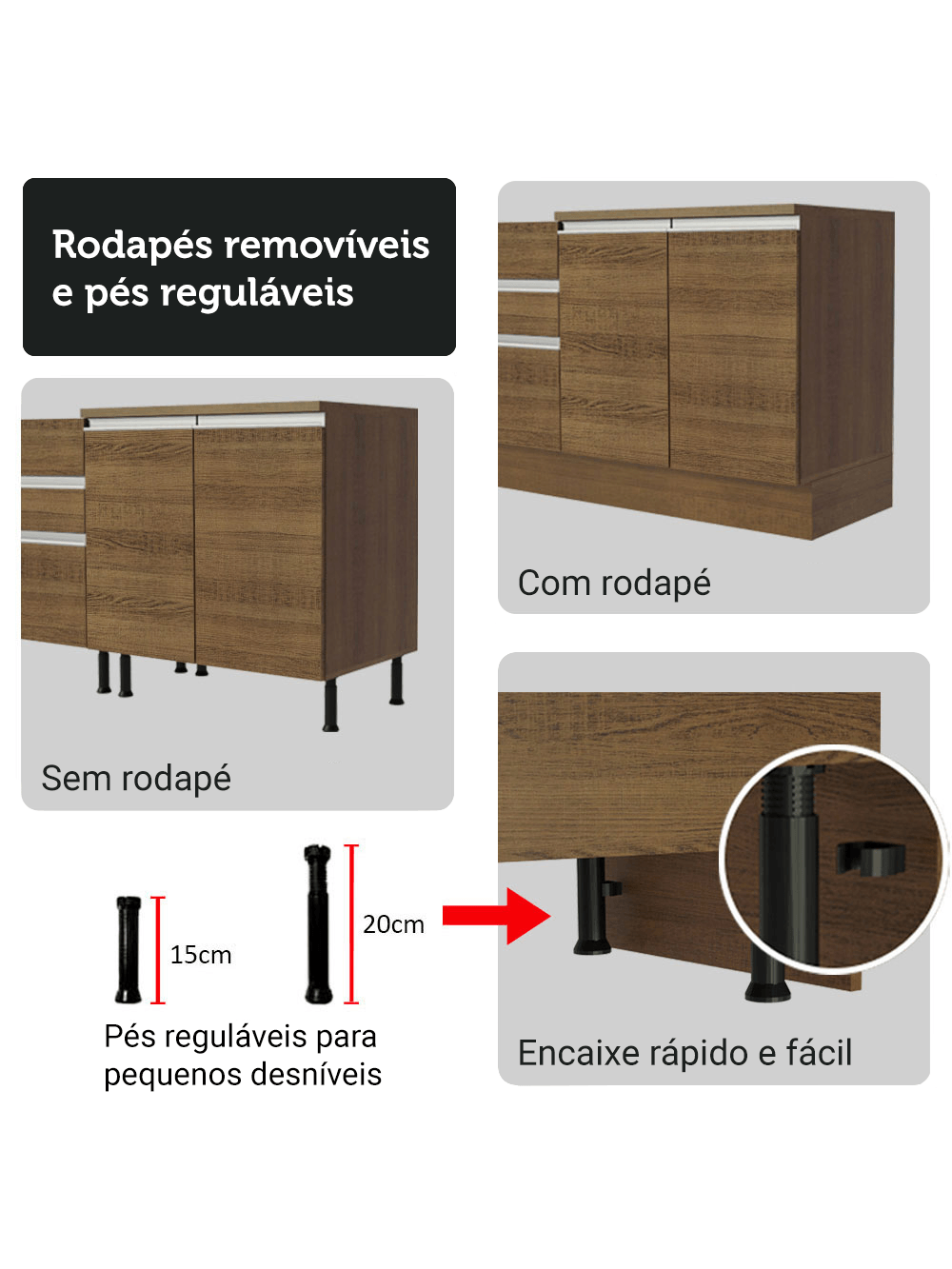 Armário de Cozinha Completa 270cm Rustic Glamy Madesa 16