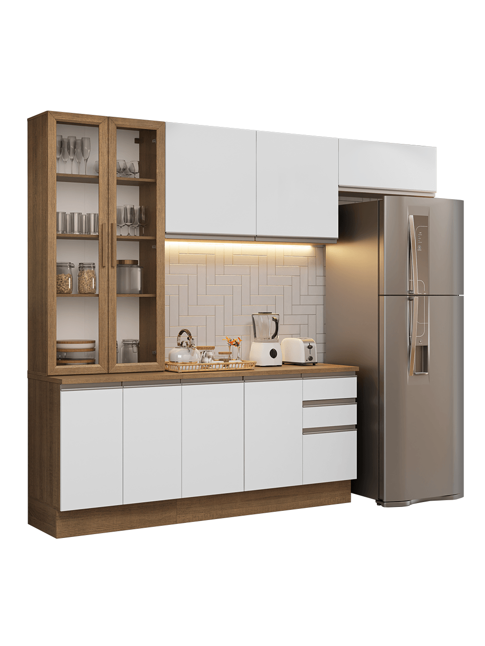 Armário de Cozinha Completa 270cm Rustic/Branco Glamy Madesa 16 - Rustic/Branco