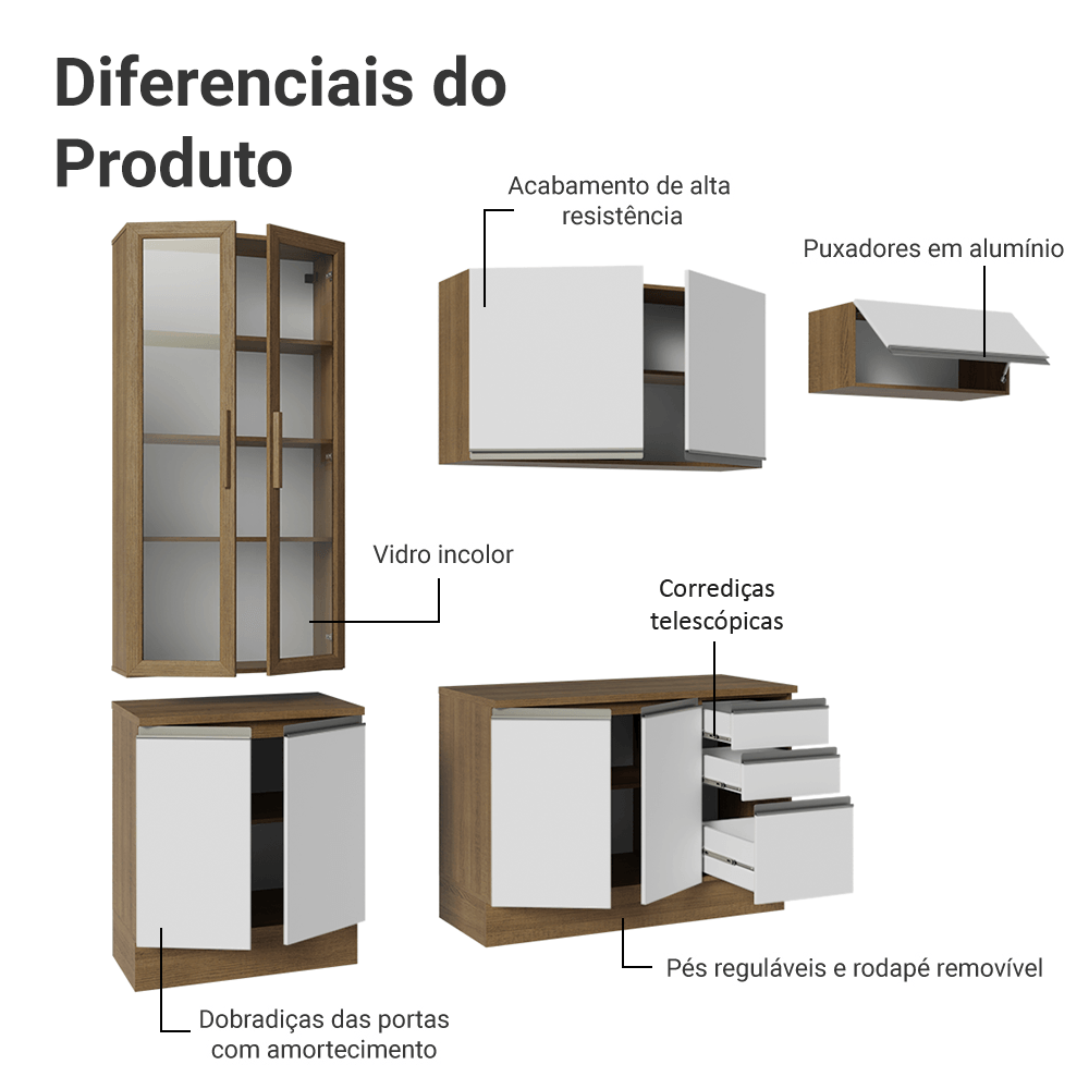 Armário de Cozinha Completa 270cm Rustic/Branco Glamy Madesa 16