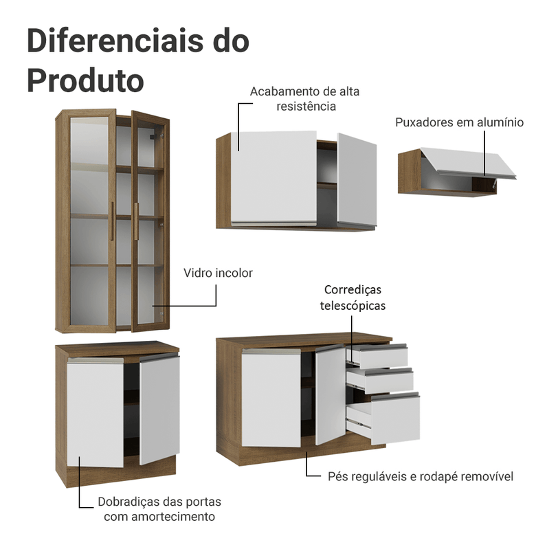 Armário de Cozinha Completa 270cm Rustic/Branco Glamy Madesa 16