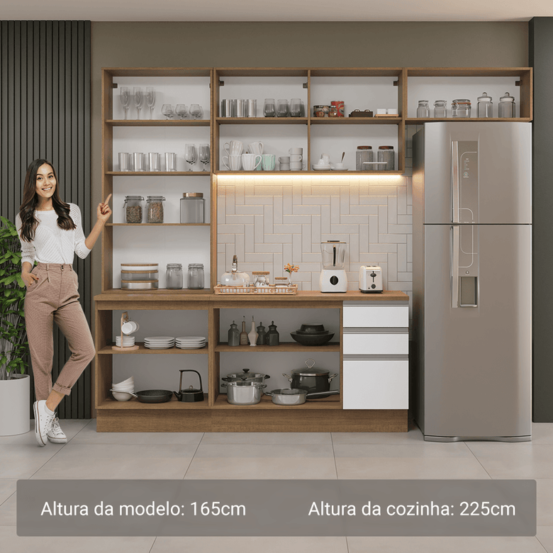 Armário de Cozinha Completa 270cm Rustic/Branco Glamy Madesa 16