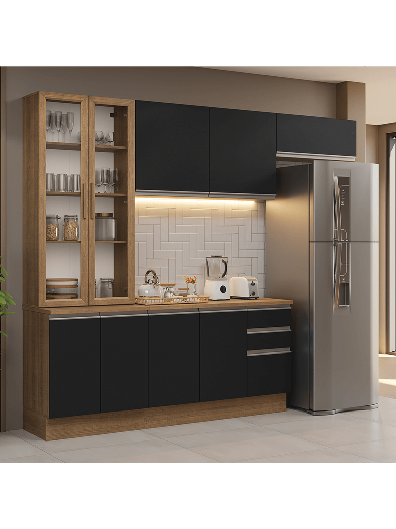 Armário de Cozinha Completa 270cm Rustic/Preto Glamy Madesa 16
