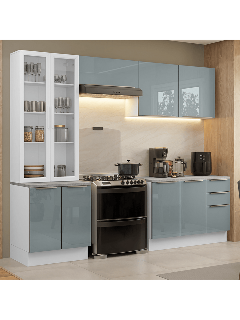 Armário de Cozinha Completa 270cm Branco/Cinza Lux Madesa 04