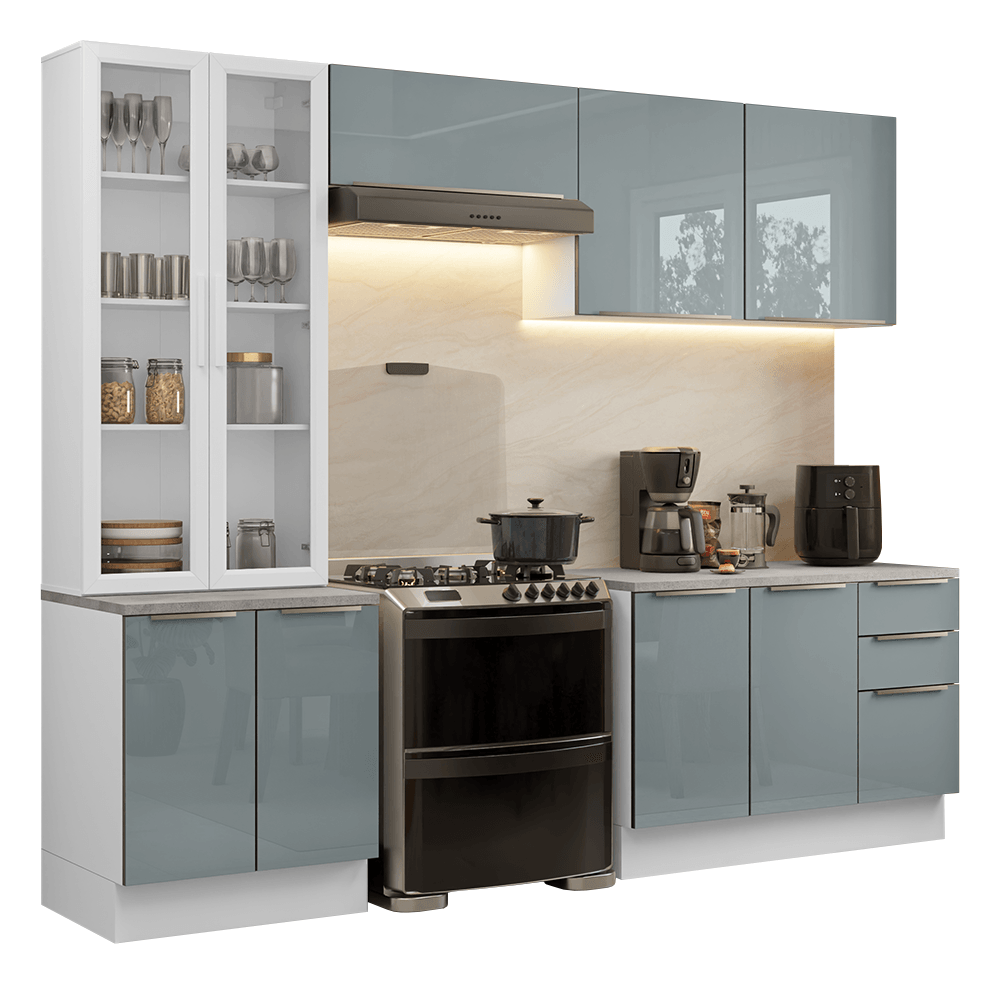 Armário de Cozinha Completa 270cm Branco/Cinza Lux Madesa 04 - Branco/Cinza
