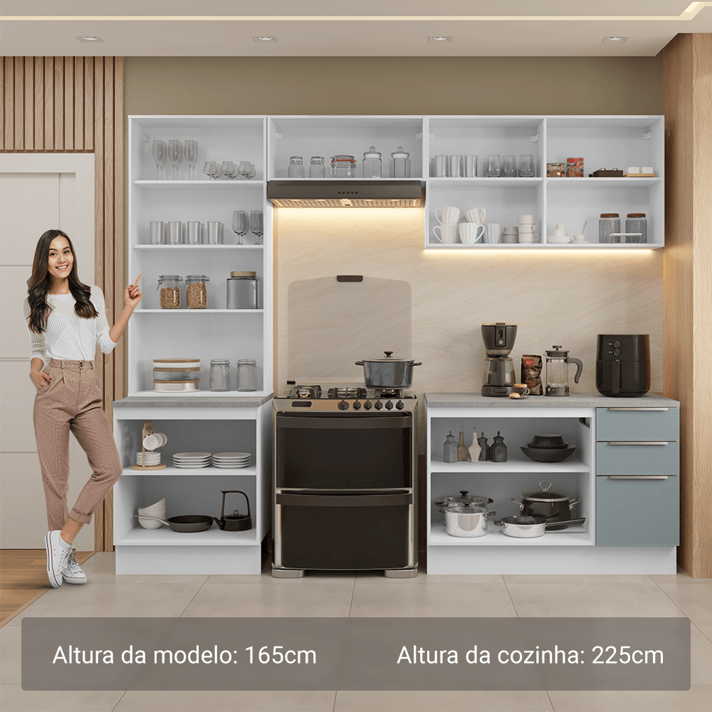 Armário de Cozinha Completa 270cm Branco/Cinza Lux Madesa 04