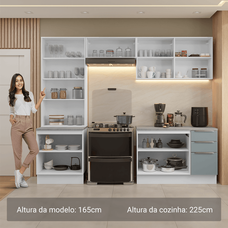 Armário de Cozinha Completa 270cm Branco/Cinza Lux Madesa 04