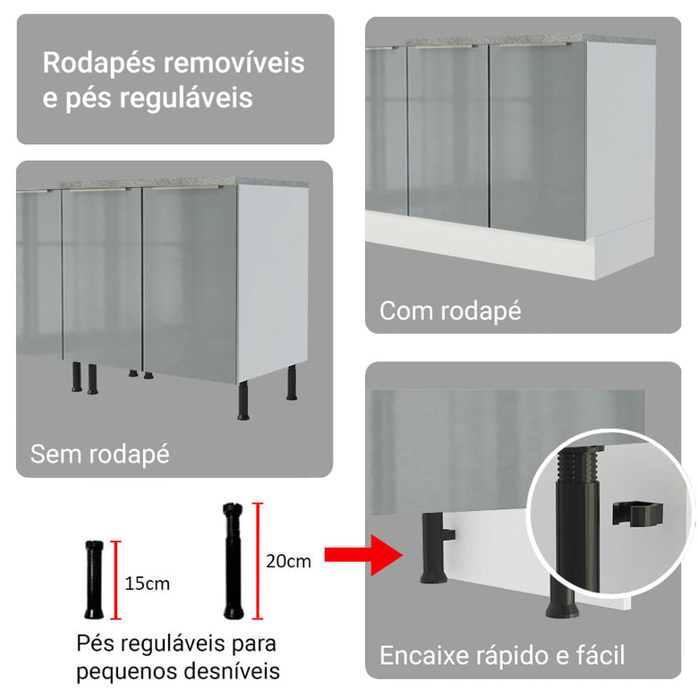 Armário de Cozinha Completa 270cm Branco/Cinza Lux Madesa 04