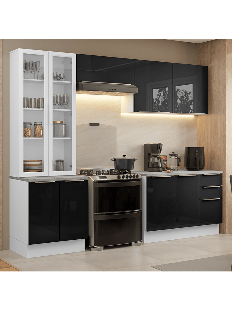 Armário de Cozinha Completa 270cm Branco/Preto Lux Madesa 04