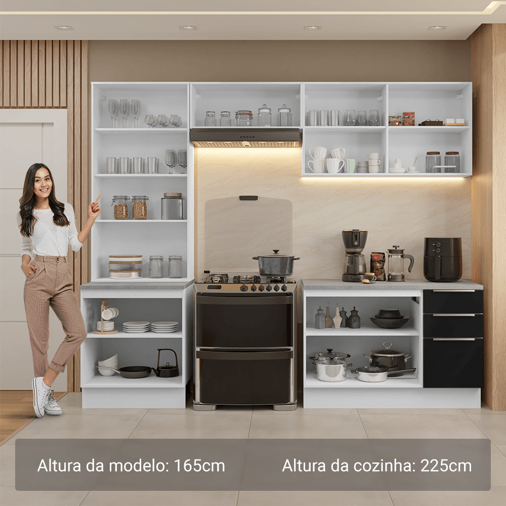 Armário de Cozinha Completa 270cm Branco/Preto Lux Madesa 04