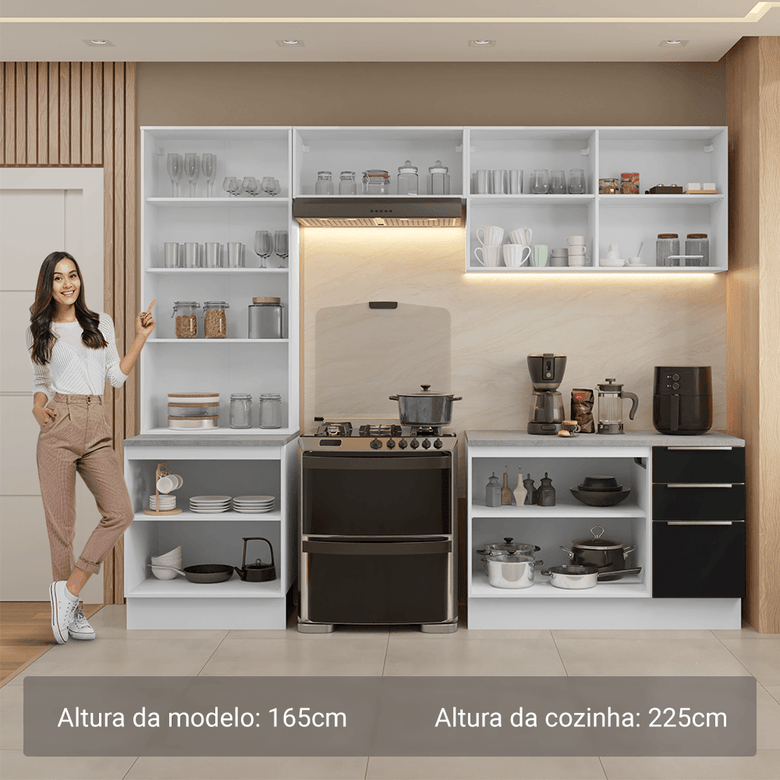 Armário de Cozinha Completa 270cm Branco/Preto Lux Madesa 04