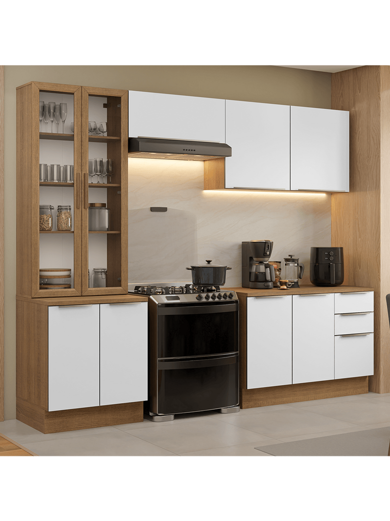 Armário de Cozinha Completa 270cm Rustic/Branco Veludo Lux Madesa 04