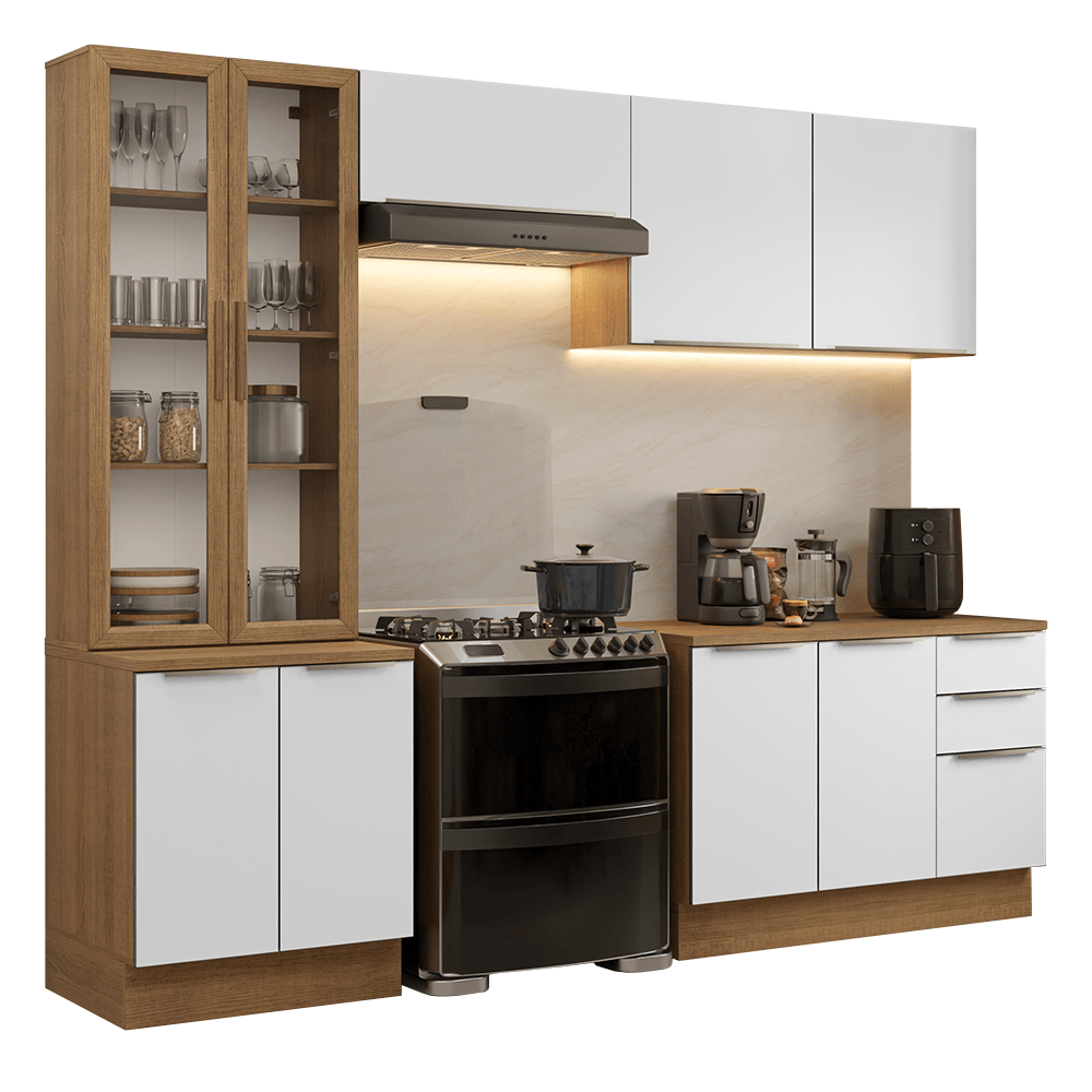 Armário de Cozinha Completa 270cm Rustic/Branco Veludo Lux Madesa 04 - Rustic/Branco Veludo