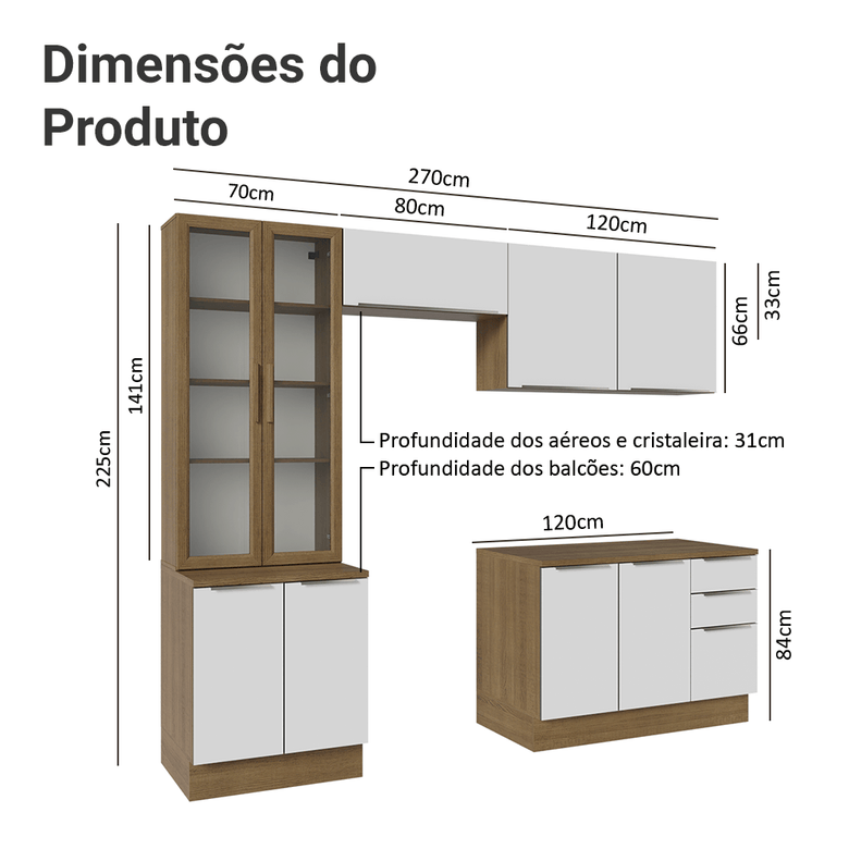 Armário de Cozinha Completa 270cm Rustic/Branco Veludo Lux Madesa 04