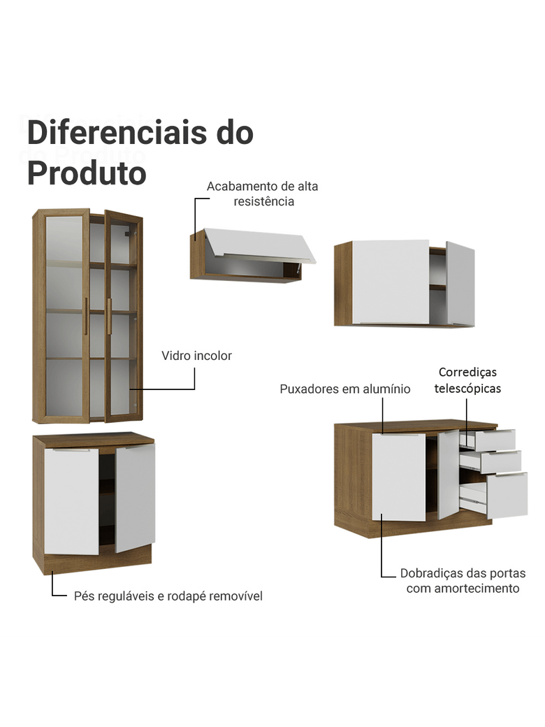 Armário de Cozinha Completa 270cm Rustic/Branco Veludo Lux Madesa 04