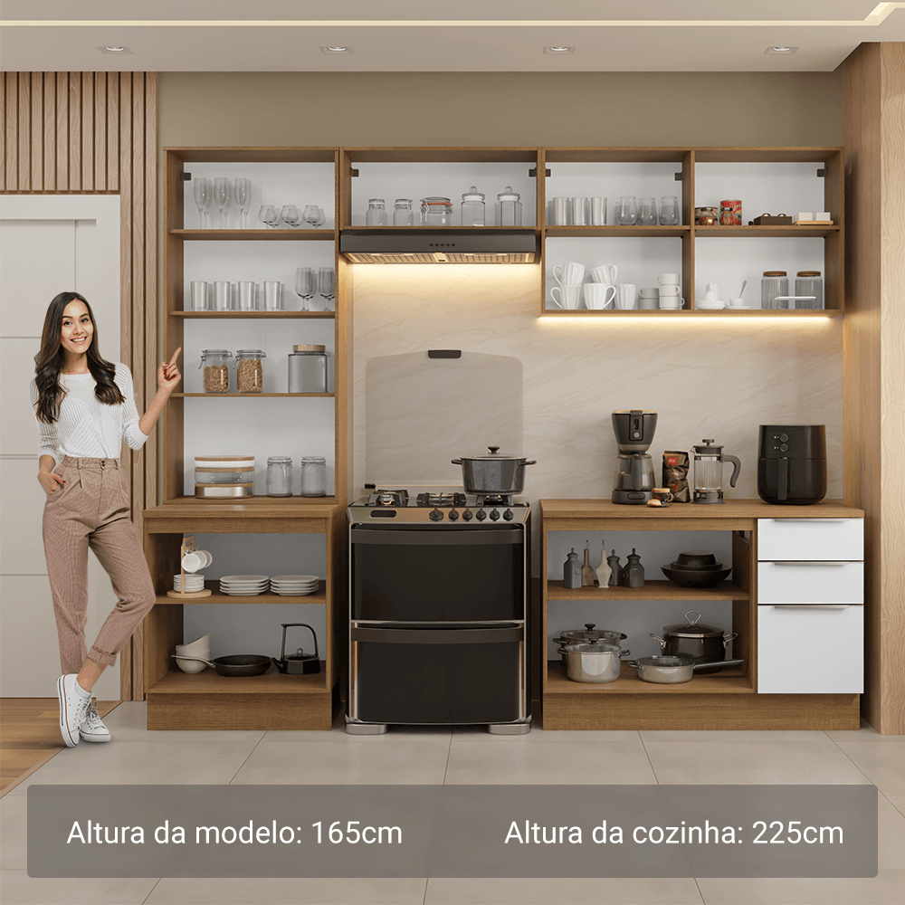 Armário de Cozinha Completa 270cm Rustic/Branco Veludo Lux Madesa 04