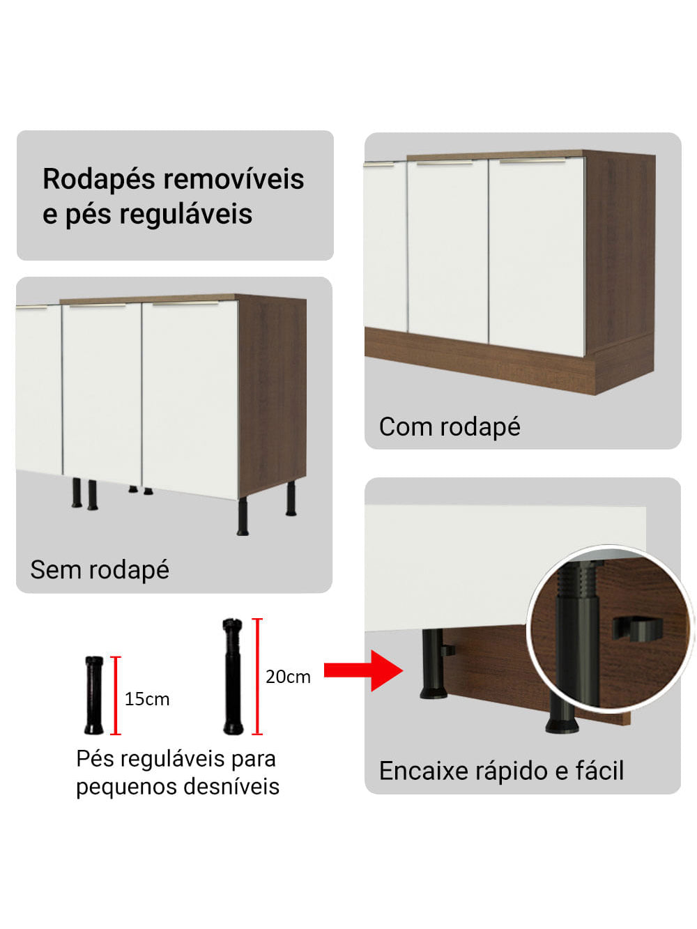 Armário de Cozinha Completa 270cm Rustic/Branco Veludo Lux Madesa 04