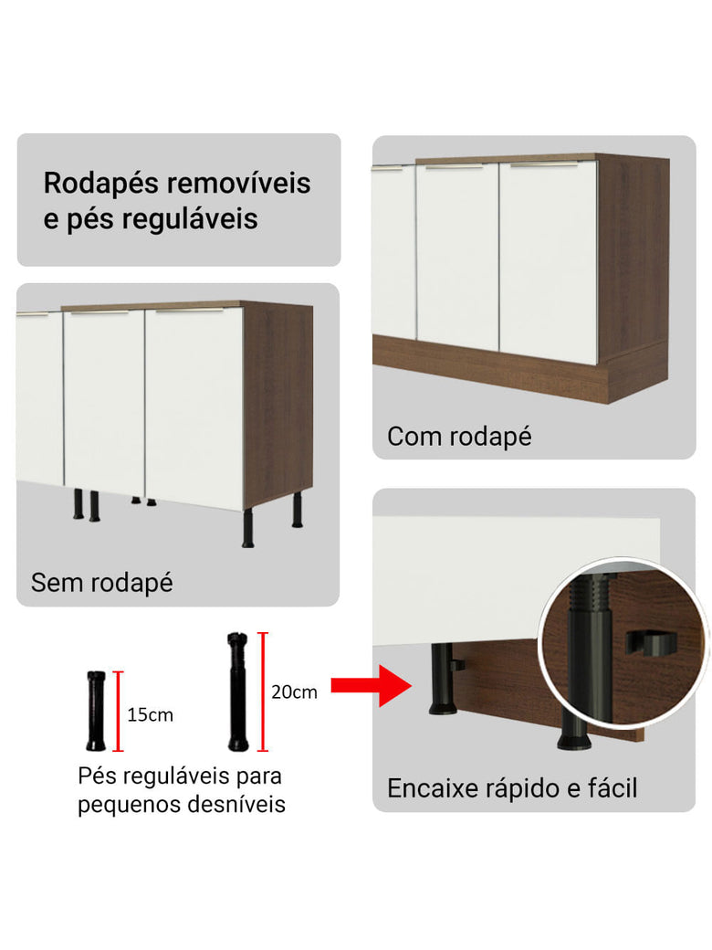 Armário de Cozinha Completa 270cm Rustic/Branco Veludo Lux Madesa 04