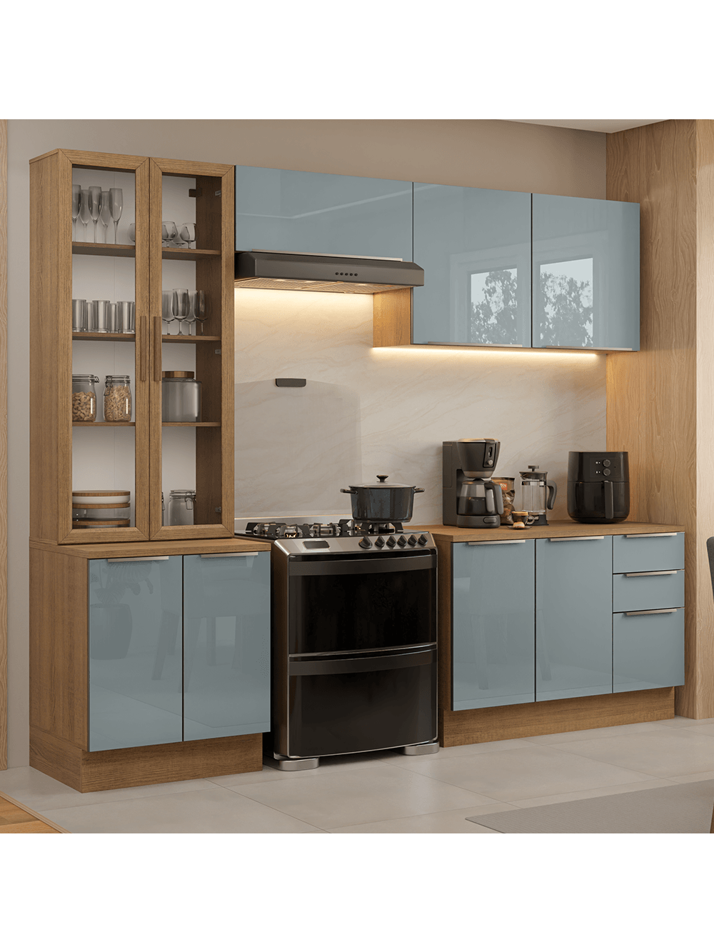 Armário de Cozinha Completa 270cm Rustic/Cinza Lux Madesa 04 - Rustic/Cinza