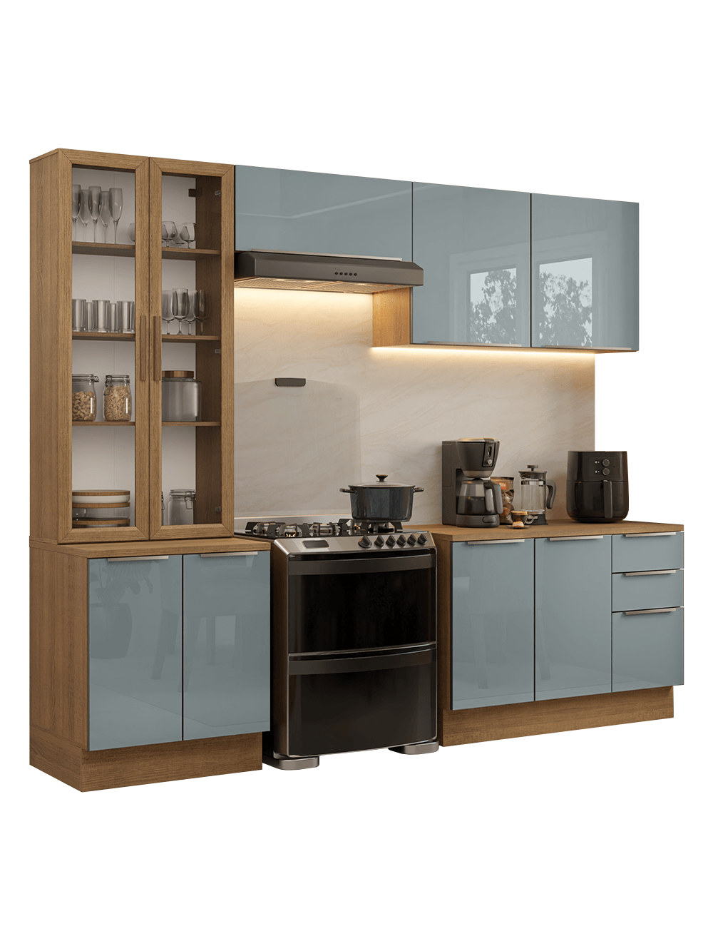 Armário de Cozinha Completa 270cm Rustic/Cinza Lux Madesa 04 - Rustic/Cinza