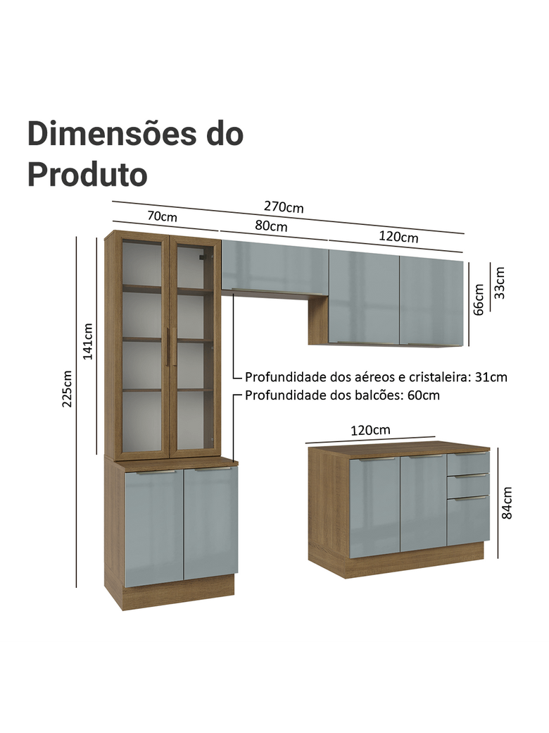 Armário de Cozinha Completa 270cm Rustic/Cinza Lux Madesa 04