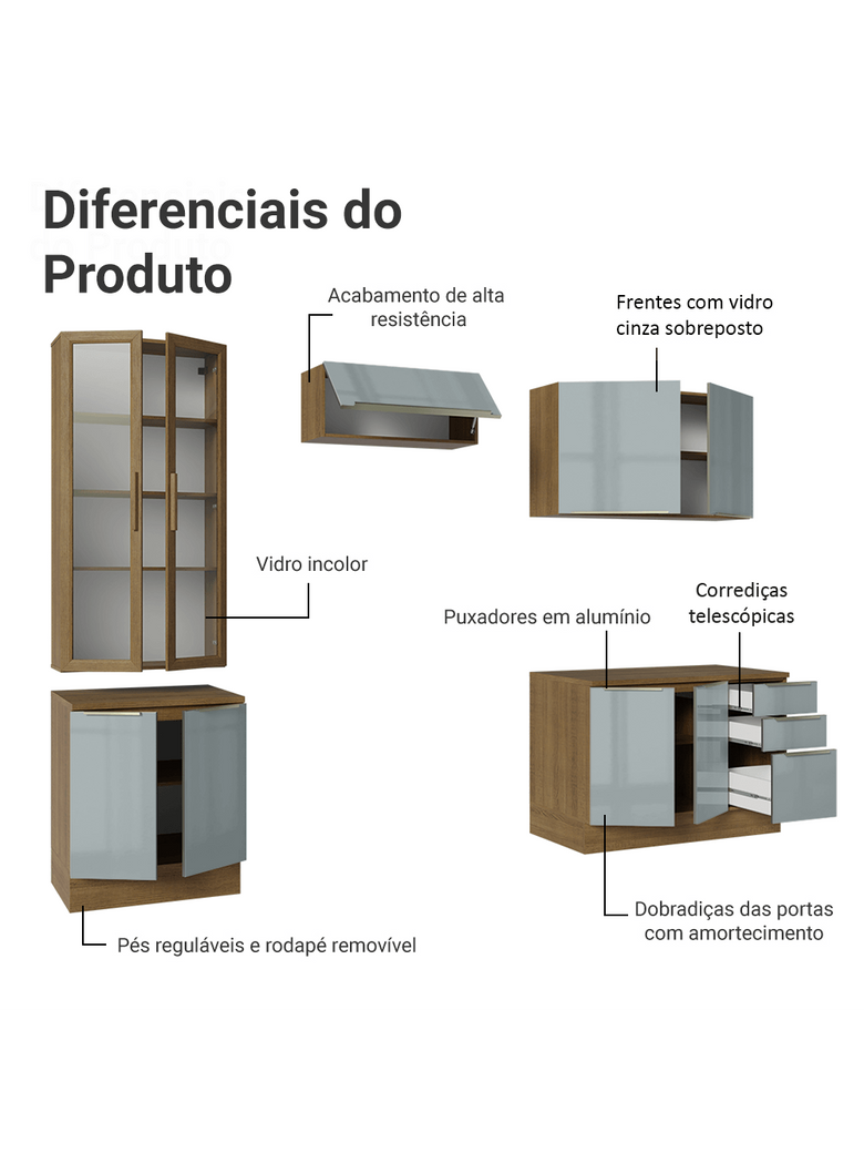 Armário de Cozinha Completa 270cm Rustic/Cinza Lux Madesa 04