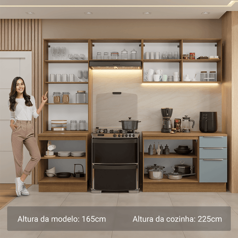 Armário de Cozinha Completa 270cm Rustic/Cinza Lux Madesa 04