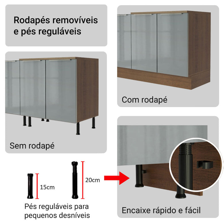 Armário de Cozinha Completa 270cm Rustic/Cinza Lux Madesa 04