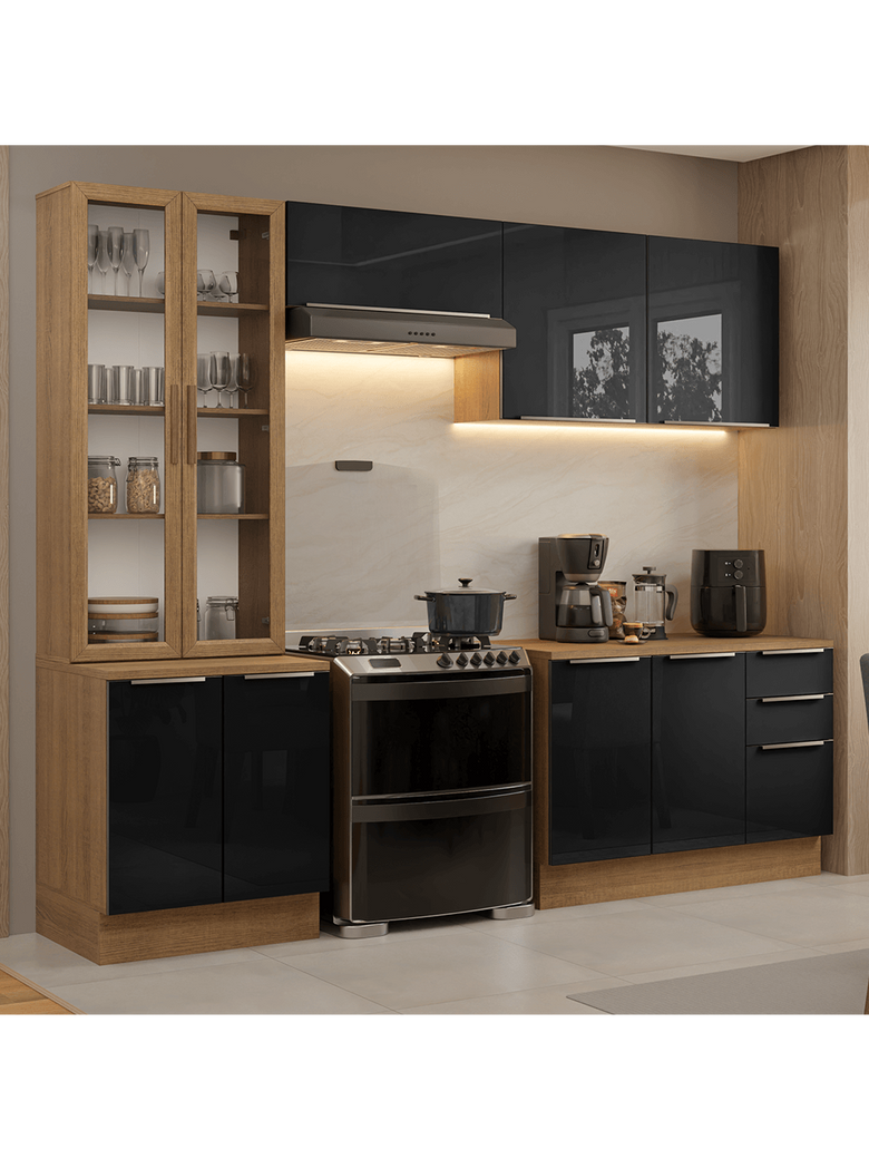 Armário de Cozinha Completa 270cm Rustic/Preto Lux Madesa 04