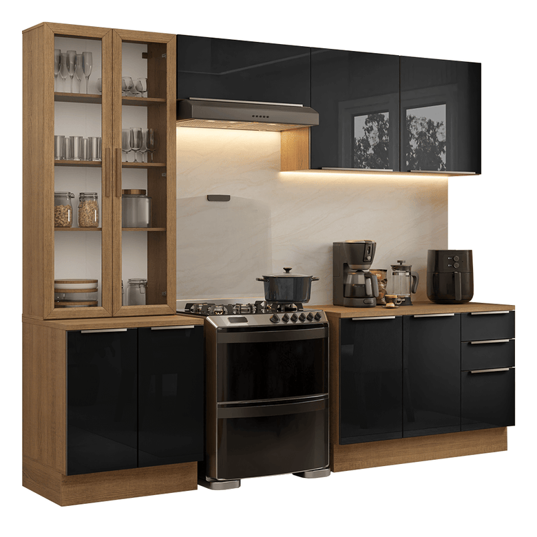 Armário de Cozinha Completa 270cm Rustic/Preto Lux Madesa 04