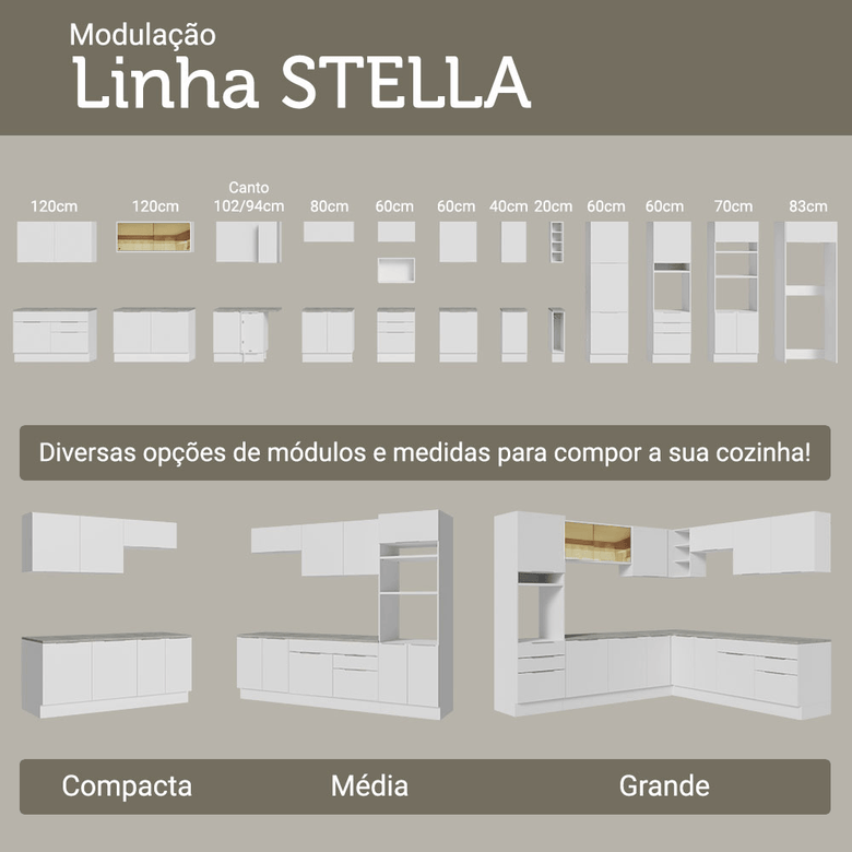 Armário de Cozinha Completa 270cm Branco Stella Madesa 11