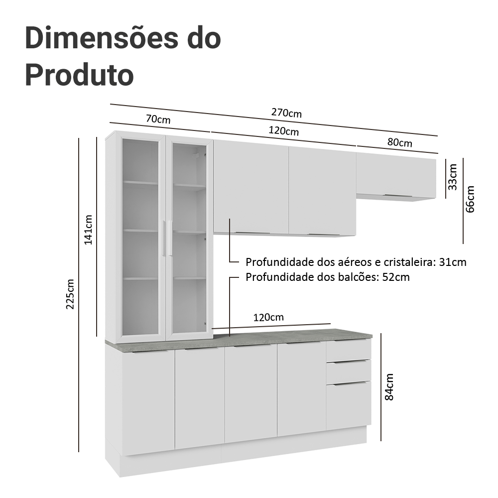 Armário de Cozinha Completa 270cm Branco Stella Madesa 11
