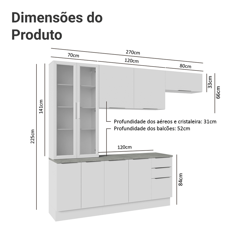 Armário de Cozinha Completa 270cm Branco Stella Madesa 11