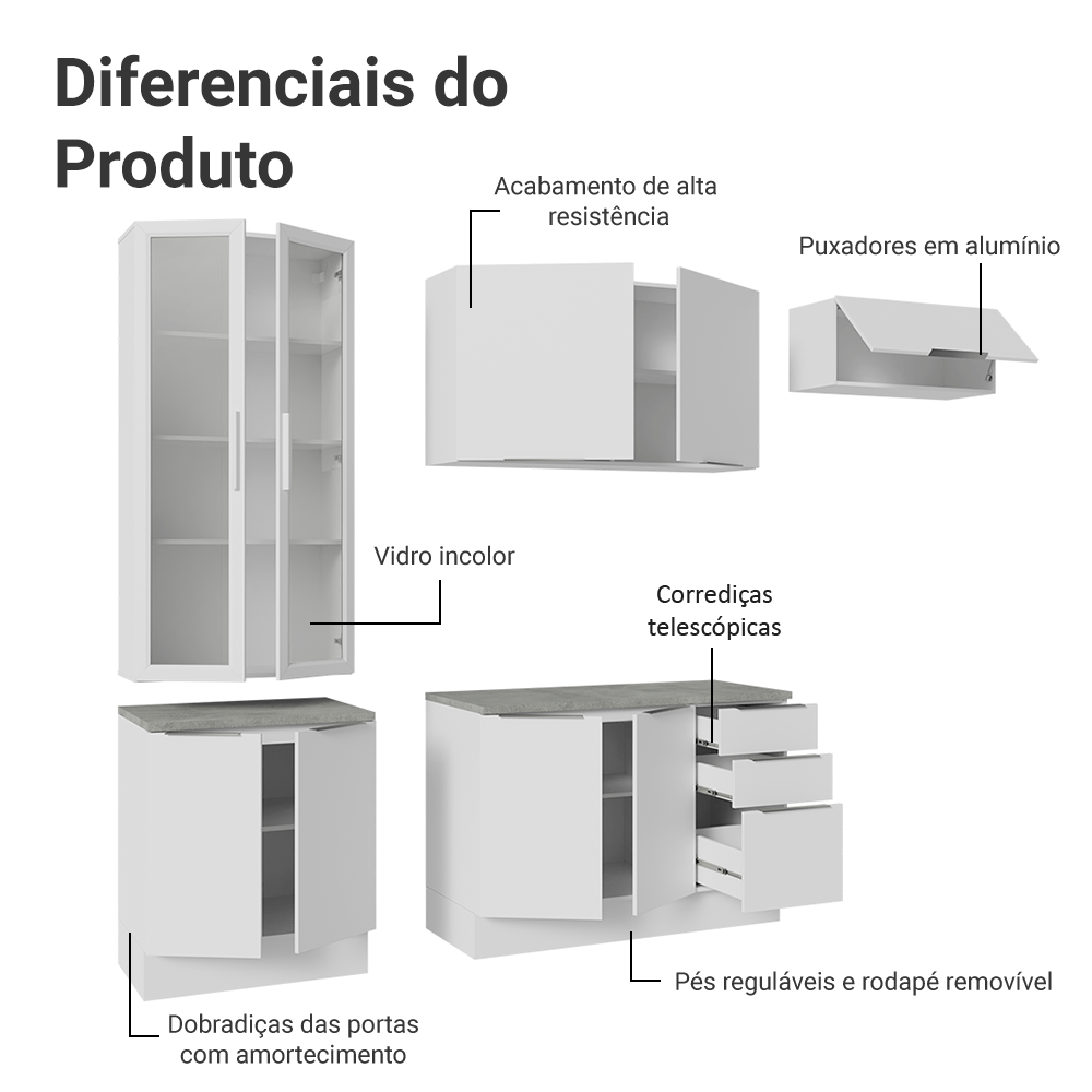 Armário de Cozinha Completa 270cm Branco Stella Madesa 11