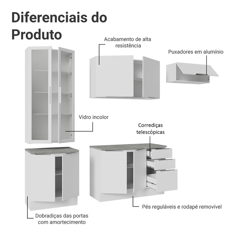 Armário de Cozinha Completa 270cm Branco Stella Madesa 11