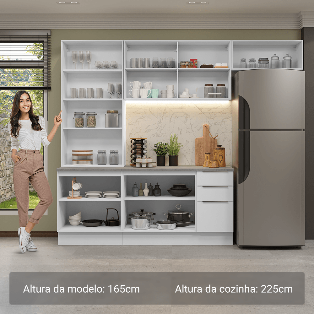 Armário de Cozinha Completa 270cm Branco Stella Madesa 11