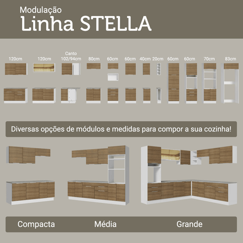Armário de Cozinha Completa 270cm Branco/Rustic Stella Madesa 11