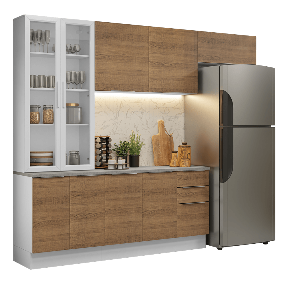Armário de Cozinha Completa 270cm Branco/Rustic Stella Madesa 11 - Branco/Rustic
