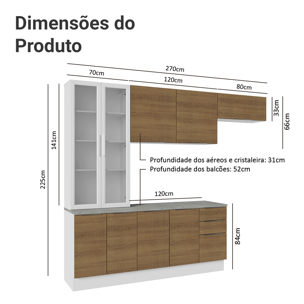 Armário de Cozinha Completa 270cm Branco/Rustic Stella Madesa 11