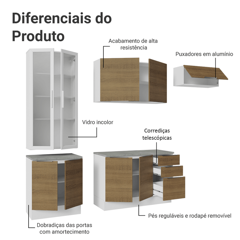 Armário de Cozinha Completa 270cm Branco/Rustic Stella Madesa 11