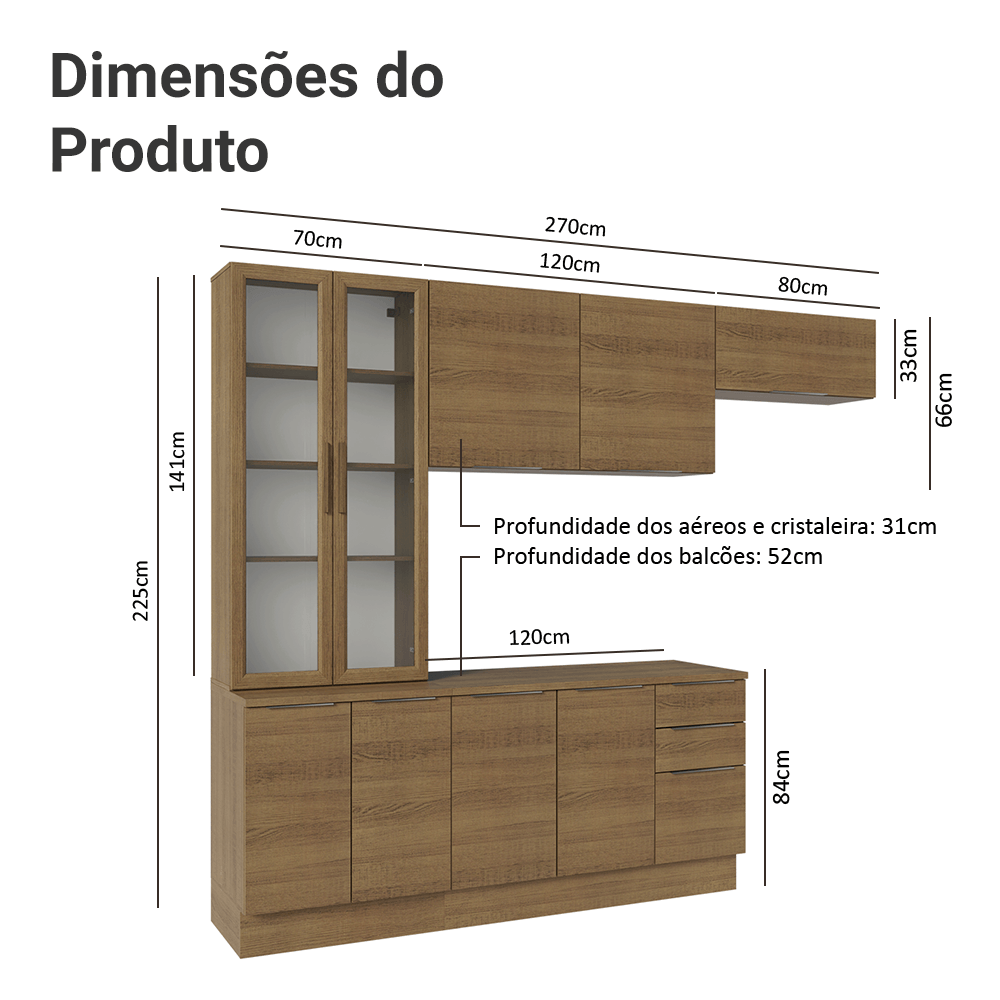 Armário de Cozinha Completa 270cm Rustic Stella Madesa 11