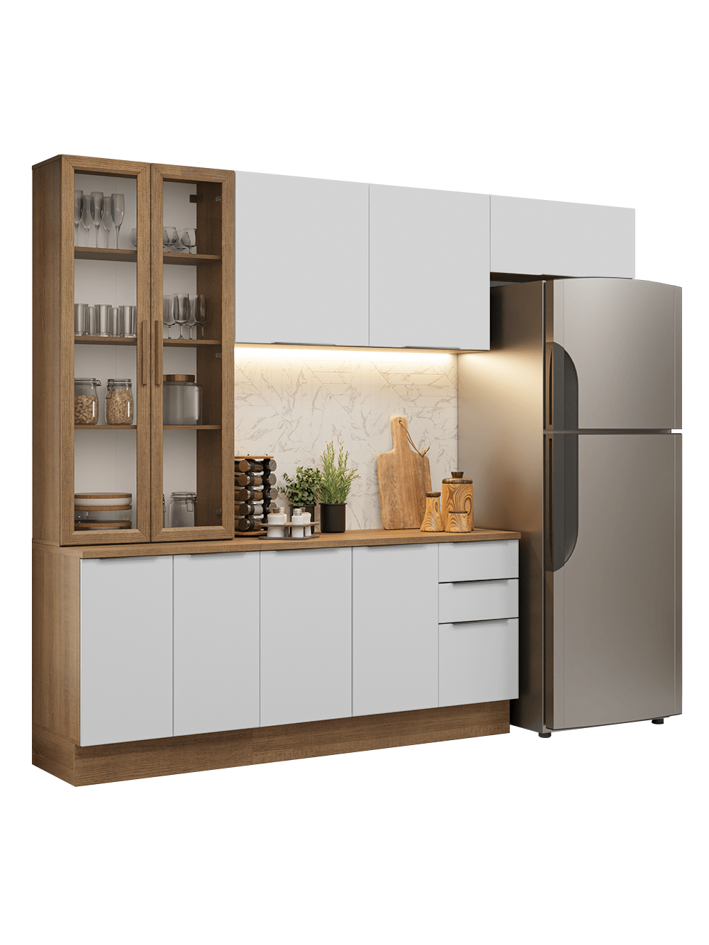 Armário de Cozinha Completa 270cm Rustic/Branco Stella Madesa 11 - Rustic/Branco