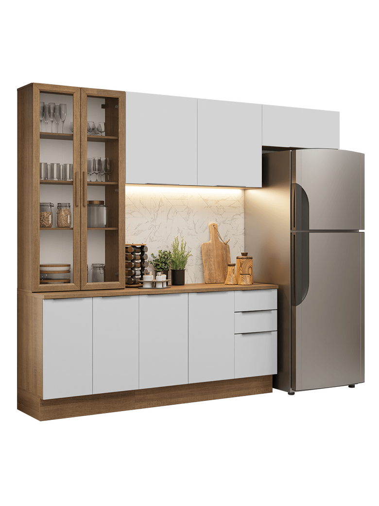 Armário de Cozinha Completa 270cm Rustic/Branco Stella Madesa 11