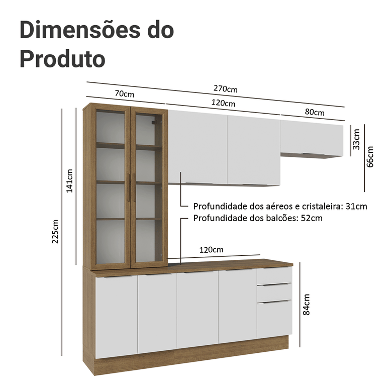 Armário de Cozinha Completa 270cm Rustic/Branco Stella Madesa 11